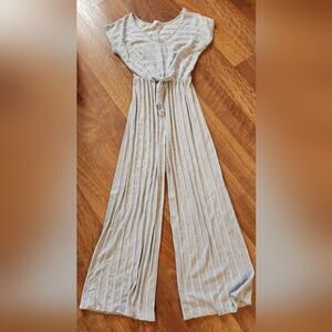 Caution to the Wind Jumpsuit Size Small Grey white stripe
